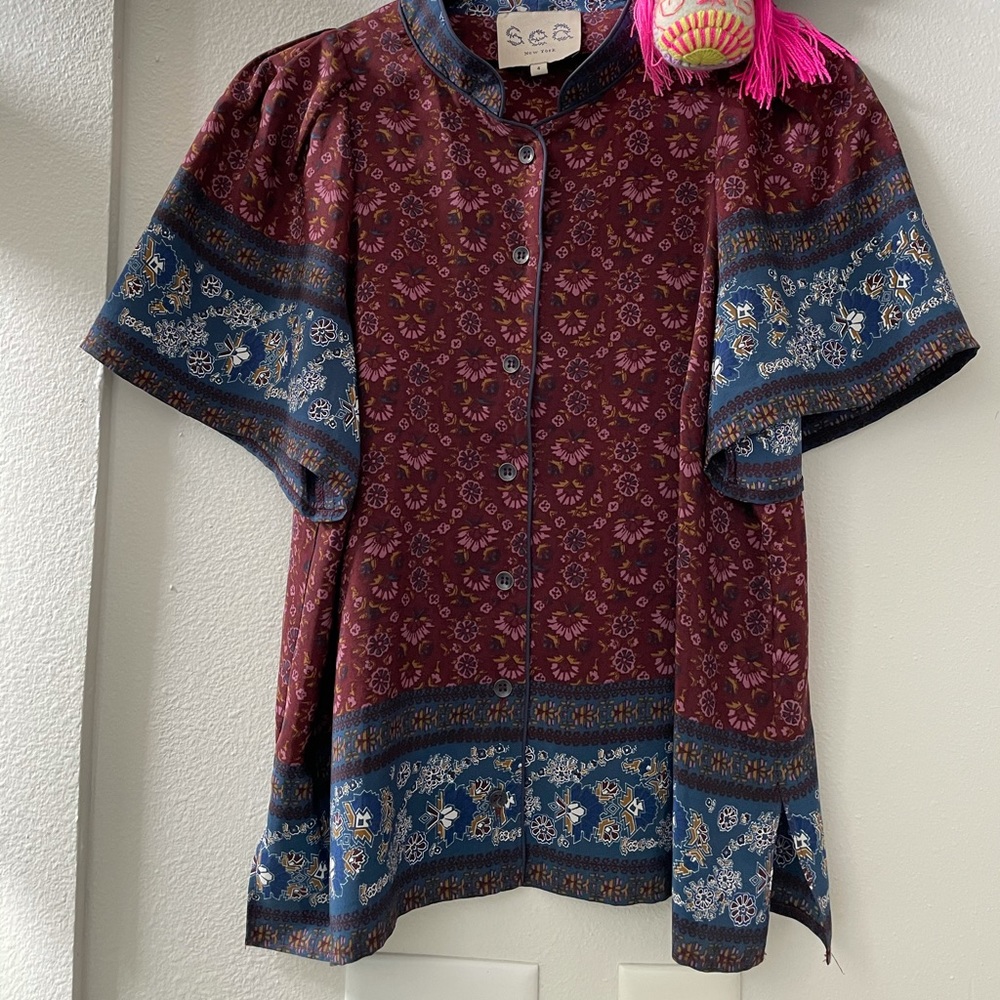 SEA NEW YORK Silk Vegetal Mandarin Blouse 4 $258 - Picture 3 of 10
